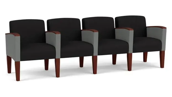 Black Open House Fabric / Asteroid Open House Fabric / Wood Legs, Mahogany