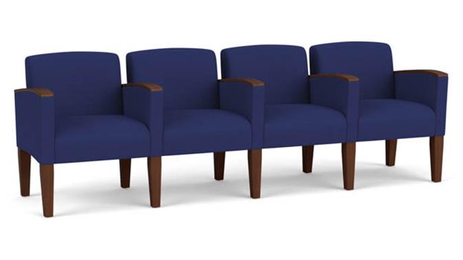 Cobalt Open House Fabric / Wood Legs, Walnut