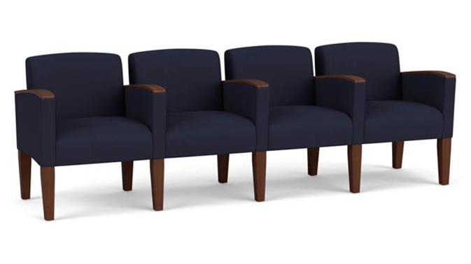 Navy Open House Fabric / Wood Legs, Walnut
