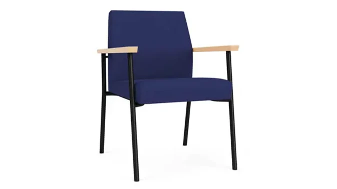 Cobalt Open House Fabric / Black Steel Finish  / Natural Maple Armrests