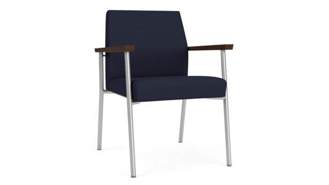 Navy Open House Fabric / Silver Finish / Riftwood Walnut Armrests