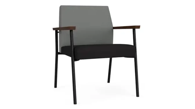 Asteroid Open House Fabric / Black Open House Fabric / Black Steel Finish / Riftwood Arm Cap