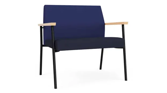 Cobalt Open House Fabric / Navy Open House Fabric / Black Steel Finish / Natural Arm Cap