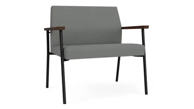 Asteroid Open House Fabric / Black Steel Finish / Riftwood Walnut Armrests
