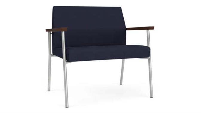 Navy Open House Fabric / Silver Finish / Riftwood Walnut Armrests
