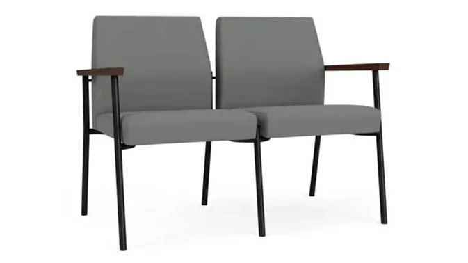 Asteroid Open House Fabric / Black Steel Finish / Riftwood Walnut Armrests