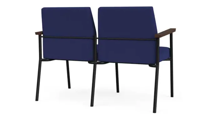 Cobalt Open House Fabric / Black Steel Finish / Riftwood Walnut Armrests