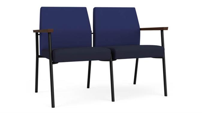 Cobalt Open House Fabric / Navy Open House Fabric / Black Steel Finish / Riftwood Walnut Arm Cap
