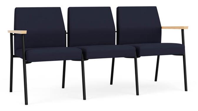 Navy Open House Fabric / Black Steel Finish / Natural Maple Armrests