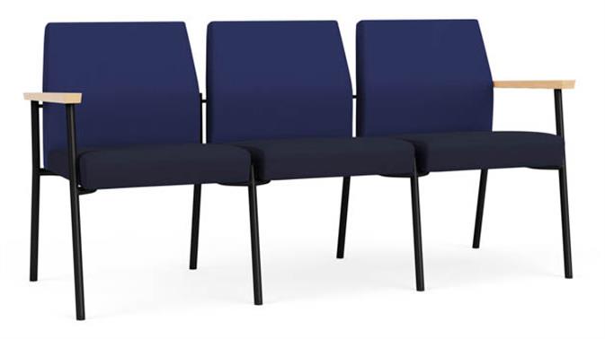 Cobalt Open House Fabric / Navy Open House Fabric / Black Steel Finish / Natural Arm Cap