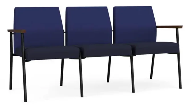 Cobalt Open House Fabric / Navy Open House Fabric / Black Steel Finish / Riftwood Walnut Arm Cap