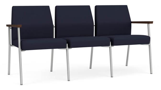 Navy Open House Fabric / Silver Finish / Riftwood Walnut Armrests