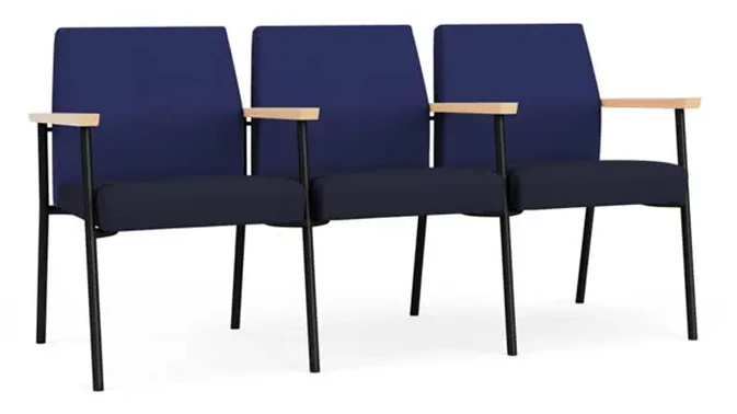 Cobalt Open House Fabric / Navy Open House Fabric / Black Steel Finish / Natural Arm Cap