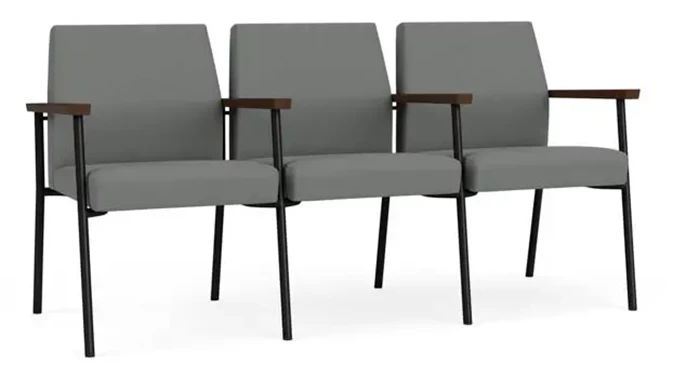 Asteroid Open House Fabric / Black Steel Finish / Riftwood Walnut Armrests