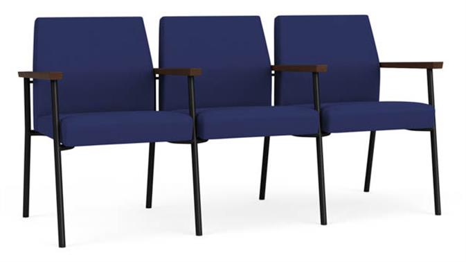 Cobalt Open House Fabric / Black Steel Finish / Riftwood Walnut Armrests