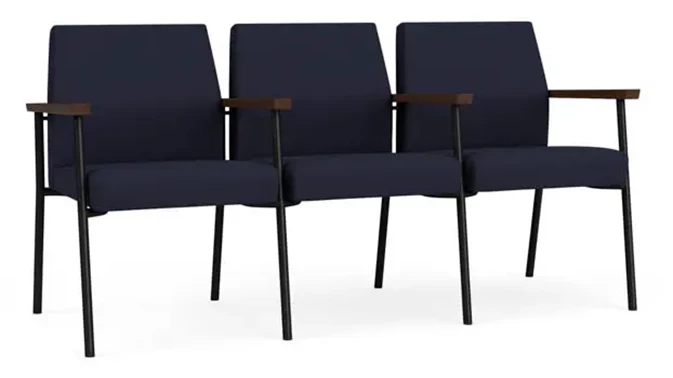 Navy Open House Fabric / Black Steel Finish / Riftwood Walnut Armrests