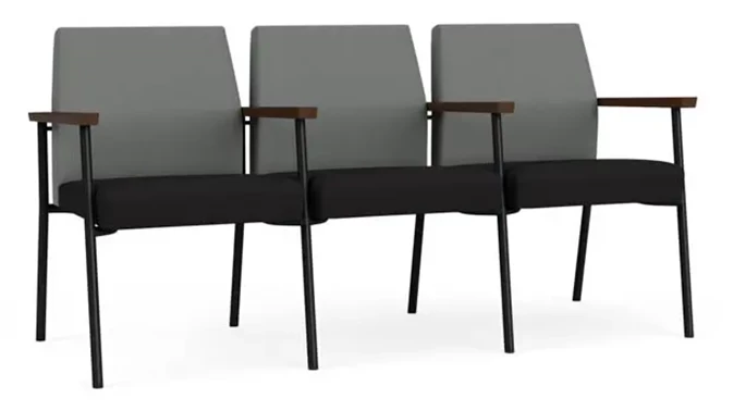 Asteroid Open House Fabric / Black Open House Fabric / Black Steel Finish / Riftwood Walnut Arm Cap