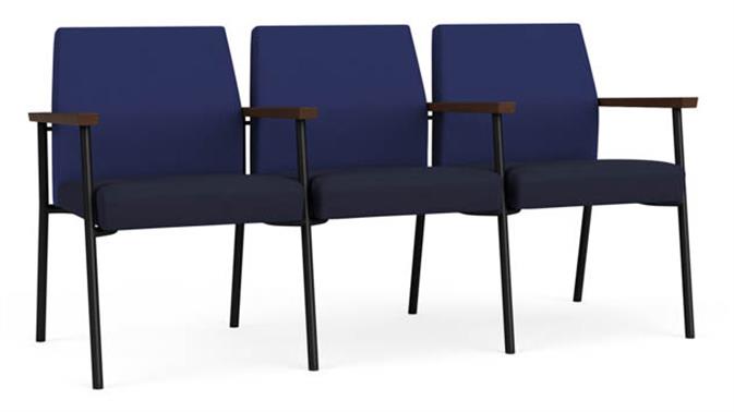 Cobalt Open House Fabric / Navy Open House Fabric / Black Steel Finish / Riftwood Walnut Arm Cap