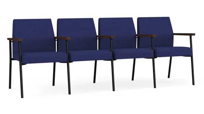 Cobalt Open House Fabric / Black Steel Finish / Riftwood Walnut Armrests