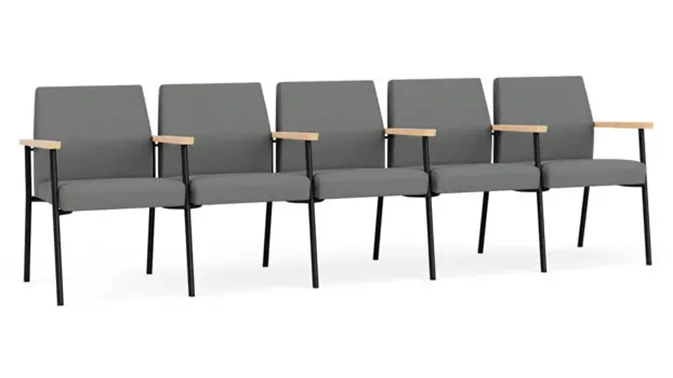 Asteroid Open House Fabric / Black Steel Finish / Natural Maple Armrests