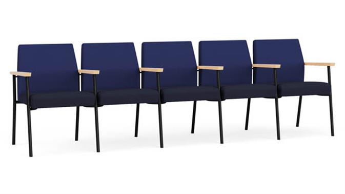 Cobalt Open House Fabric / Navy Open House Fabric / Black Steel Finish / Natural Arm Cap