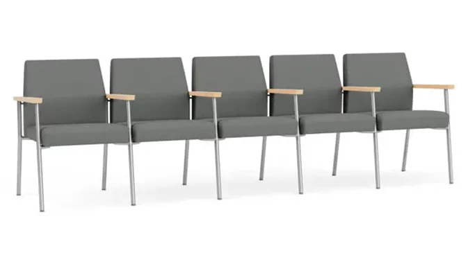 Asteroid Open House Fabric / Silver Finish / Natural Maple Armrests