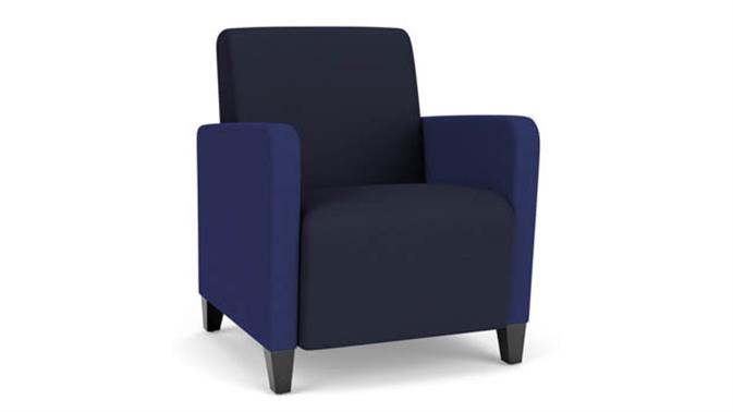Navy Open House Fabric / Cobalt Open House Fabric / Wood Legs, Black