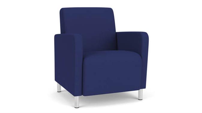 Cobalt Open House Fabric / Steel Legs, Brushed Steel
