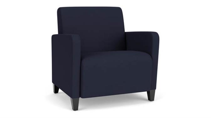 Navy Open House Fabric / Wood Legs, Black