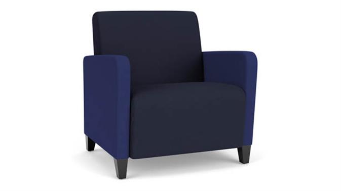 Navy Open House Fabric / Cobalt Open House Fabric / Wood Legs, Black