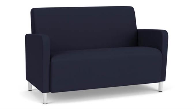 Navy Open House Fabric / Steel Legs, Brushed Steel