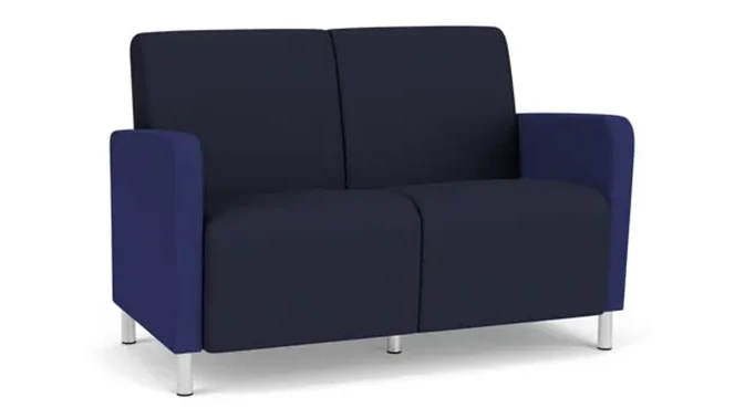 Navy Open House Fabric / Cobalt Open House Fabric / Steel Legs, Brushed Steel