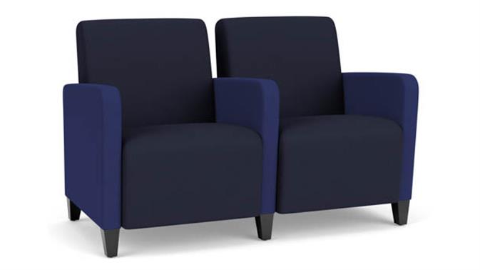 Navy Open House Fabric / Cobalt Open House Fabric / Wood Legs, Black