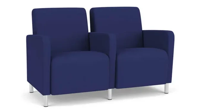 Cobalt Open House Fabric / Steel Legs, Brushed Steel