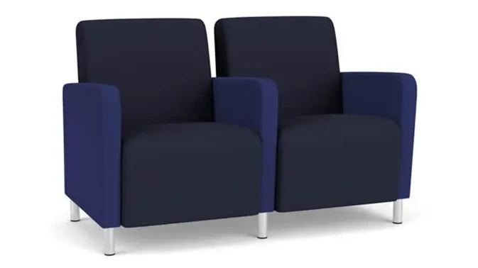 Navy Open House Fabric / Cobalt Open House Fabric / Steel Legs, Brushed Steel