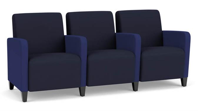 Navy Open House Fabric / Cobalt Open House Fabric / Wood Legs, Black