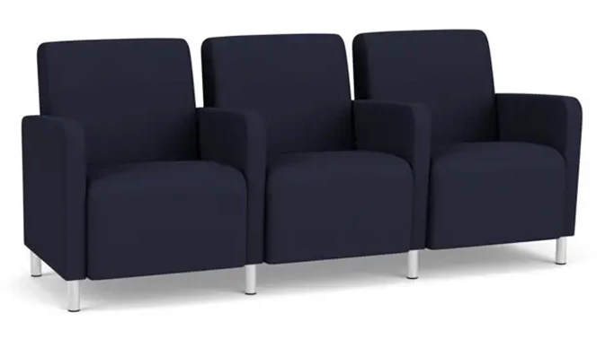 Navy Open House Fabric / Steel Legs, Brushed Steel