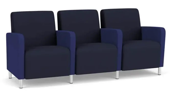 Navy Open House Fabric / Cobalt Open House Fabric / Steel Legs, Brushed Steel