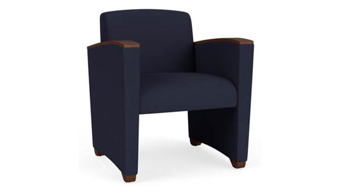 Navy Open House Fabric / Wood Legs, Walnut