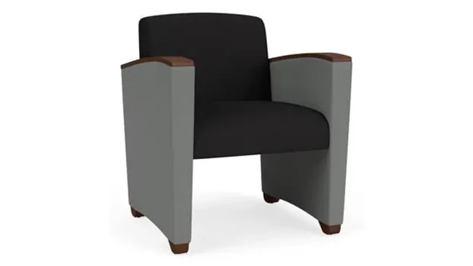 Black Open House Fabric / Asteroid Open House Fabric / Walnut Armcaps, Legs