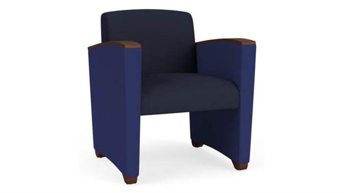 Navy Open House Fabric / Cobalt Open House Fabric / Walnut Armcaps, Legs
