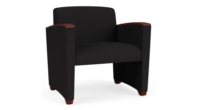Black Open House Fabric / Wood Legs, Mahogany