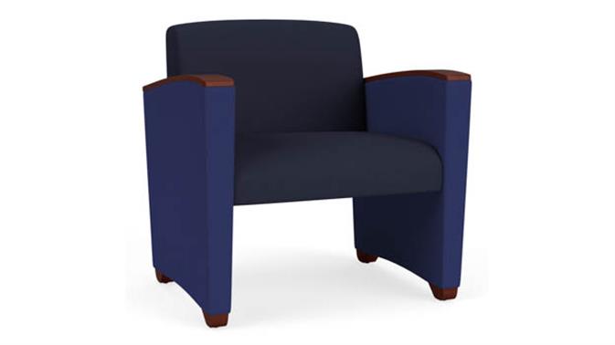 Navy Open House Fabric / Cobalt Open House Fabric / Mahogany Armcaps, Legs