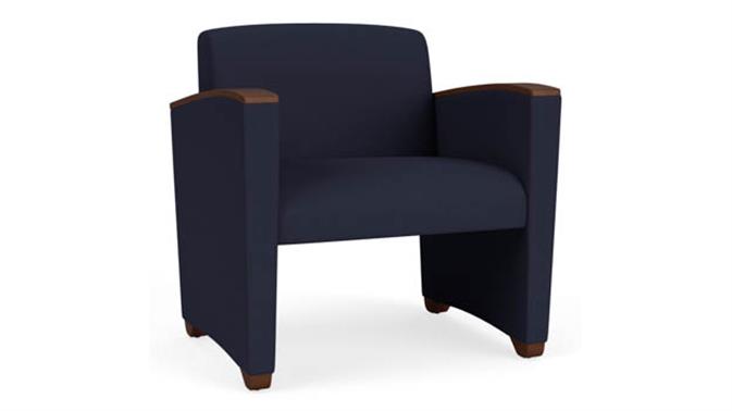 Navy Open House Fabric / Wood Legs, Walnut