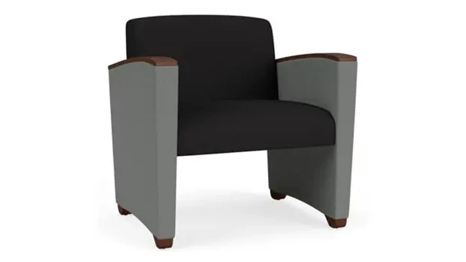 Black Open House Fabric / Asteroid Open House Fabric / Walnut Armcaps, Legs