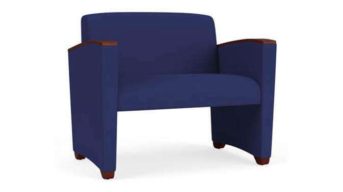 Cobalt Open House Fabric / Wood Legs, Mahogany