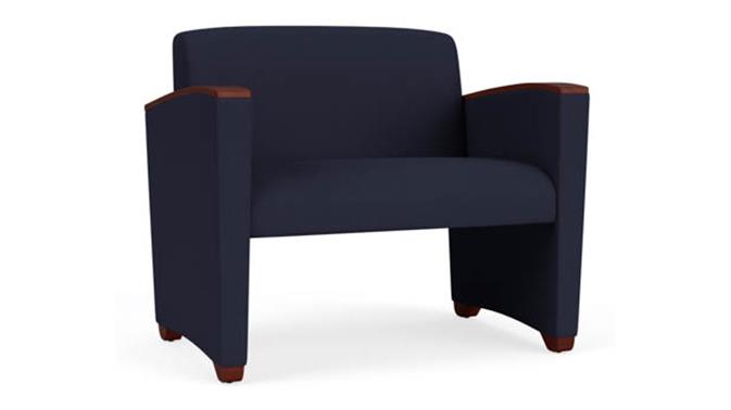 Navy Open House Fabric / Wood Legs, Mahogany