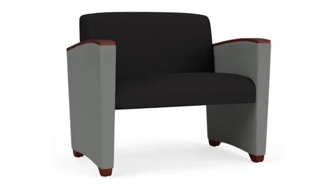 Black Open House Fabric / Asteroid Open House Fabric / Mahogany Armcaps, Legs