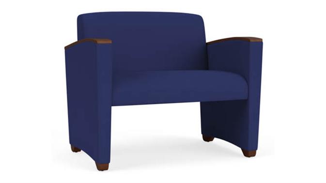 Cobalt Open House Fabric / Wood Legs, Walnut