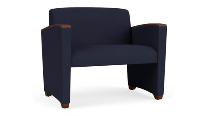 Navy Open House Fabric / Wood Legs, Walnut